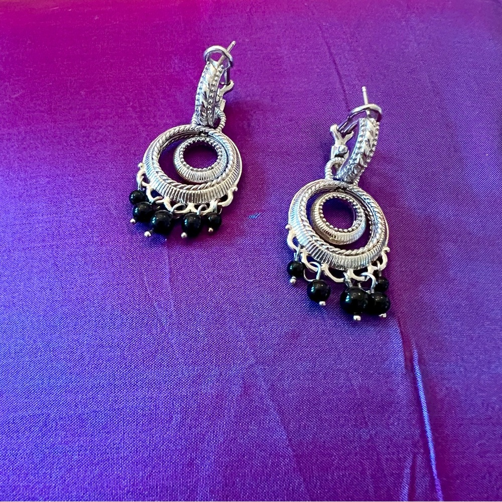 Judith Ripka Sterling and onyx chandelier earrings